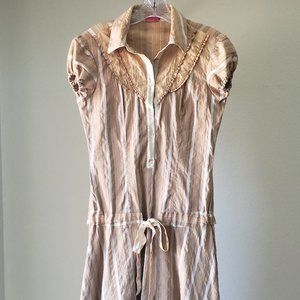 BCBGirls Gold & Bronze Stripped Dress W/ Tie Waist